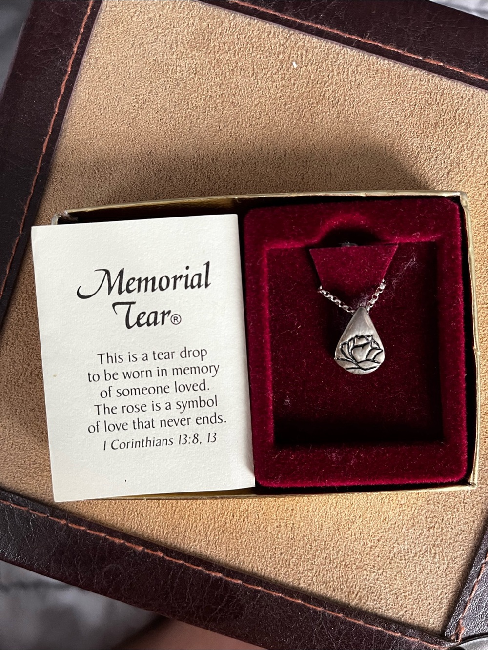 Silver Rose Teardrop Necklace